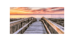 ADDvantage Casket panel insert Wood dock leading to the ocean as sun sets on the dune