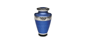 ADDvantage Casket Brass Dark Blue Enamel with Nickel Overlay urn