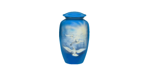 ADDvantage Casket Doves without hands white on blue urn