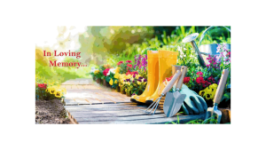 ADDvantage Casket panel insert In loving memory with a garden scene including yellow boots and gardening tools