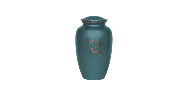 ADDvantage Casket teal urn with doves