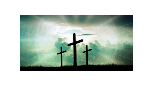 ADDvantage Casket Three crosses in a field with heavenly sunlight and clouds