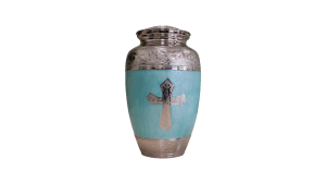 ADDvantage Casket urn Brass Blue Enamel 109 with cross