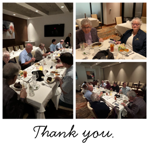 Thank you with images of ADDvantage Casket Company team at dinner.